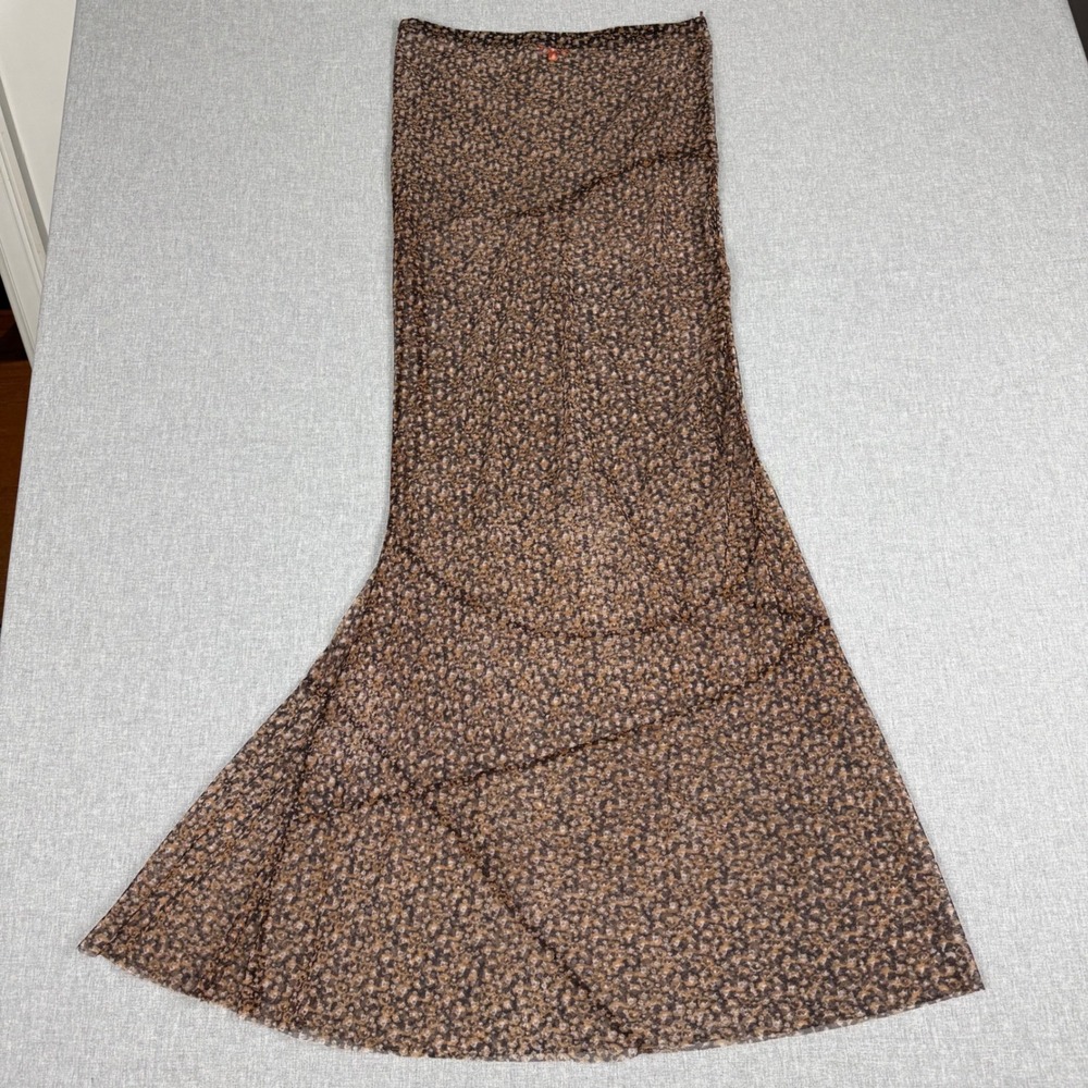 Chan Luu Brown Abstract Print Sheer Mesh Strapless Maxi Dress Large - Picture 12 of 13